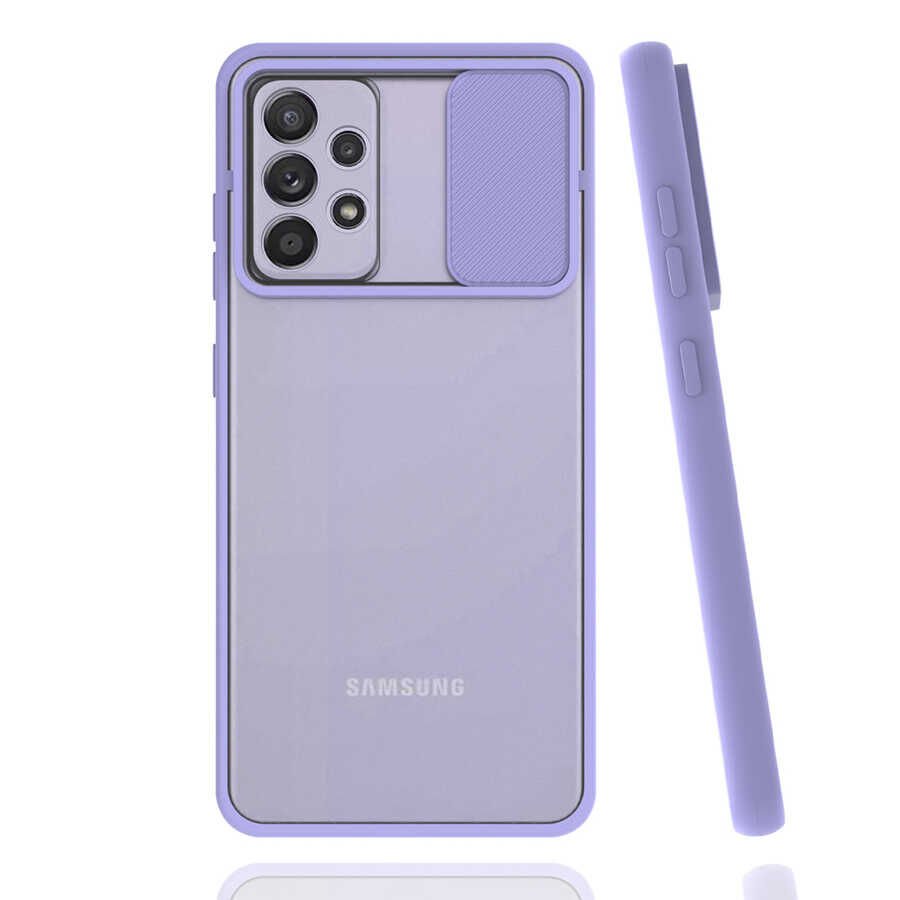Samsung Galaxy A72 Kılıf Slayt Sürgülü Kamera Korumalı Renkli Silikon Kapak Kırmızı