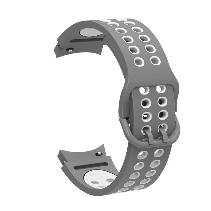 Samsung Galaxy Watch 4 / 5 / 5 Pro 40 42 44 46mm Silikon Kordon Kayış Tasarım (KRD-02) Gri-Beyaz