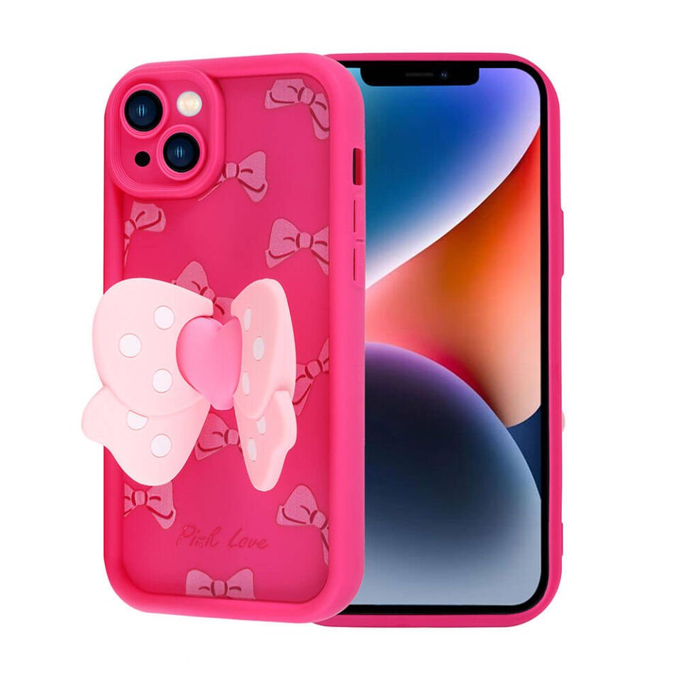 Apple  iPhone 14 Kılıf Kamera Korumalı Figür Tasarımlı Kapak (Kapya) Pembe Koyu