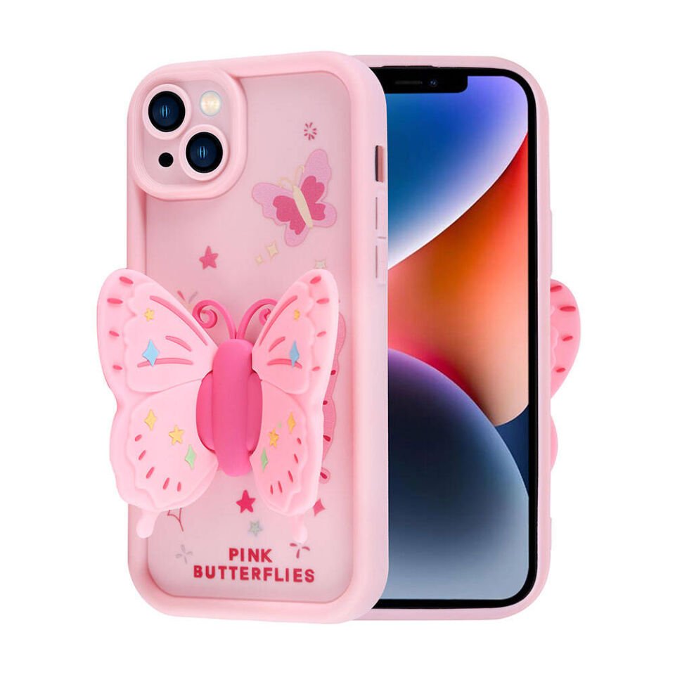 Apple  iPhone 14 Kılıf Kamera Korumalı Figür Tasarımlı Kapak (Kapya) Pembe Koyu