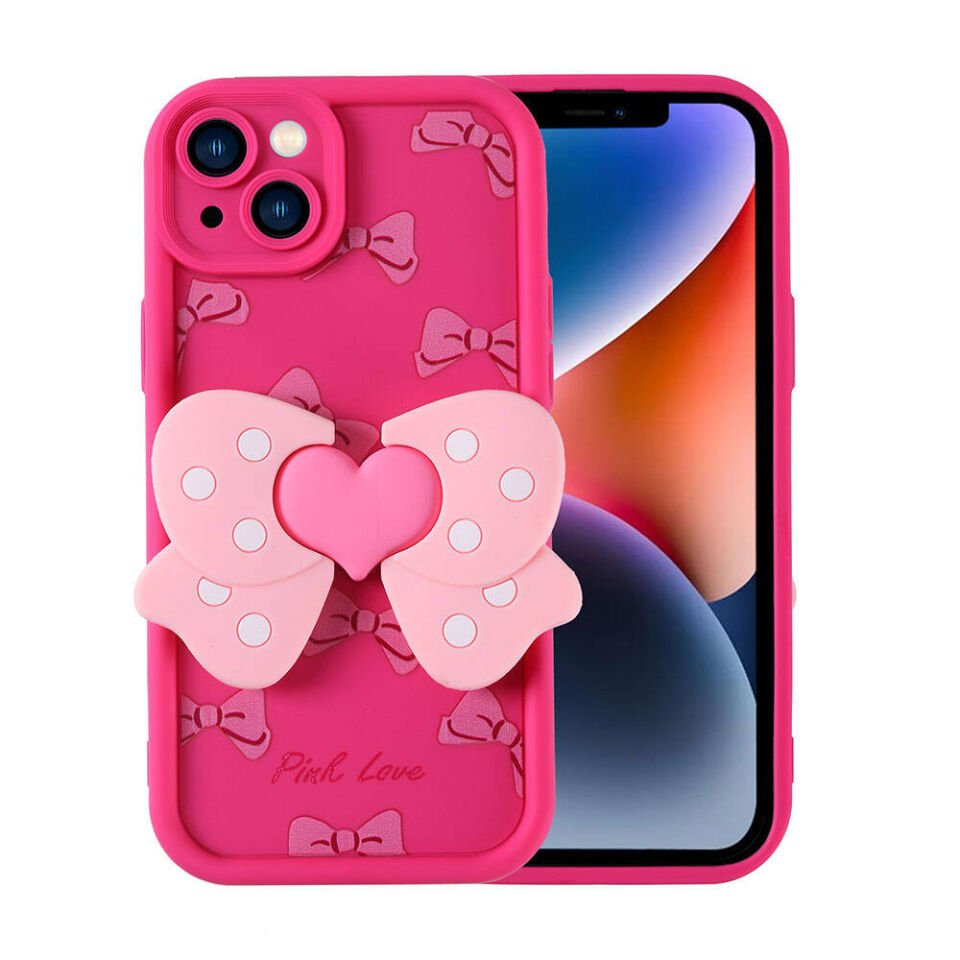 Apple  iPhone 14 Kılıf Kamera Korumalı Figür Tasarımlı Kapak (Kapya) Pembe Koyu