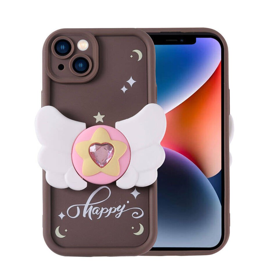 Apple  iPhone 14 Kılıf Kamera Korumalı Figür Tasarımlı Kapak (Kapya) Pembe Koyu