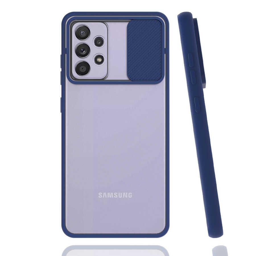 Samsung Galaxy A72 Kılıf Slayt Sürgülü Kamera Korumalı Renkli Silikon Kapak Lacivert