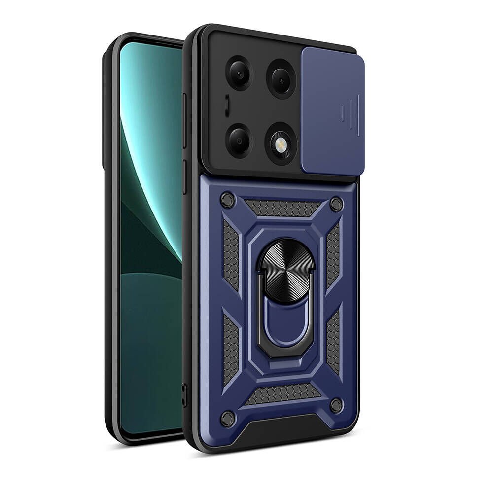 Xiaomi Redmi Note 13 Pro 4G Kılıf Tank Zırh Yüzüklü Mıknatıslı Standlı Kapak (VEGA) Mavi
