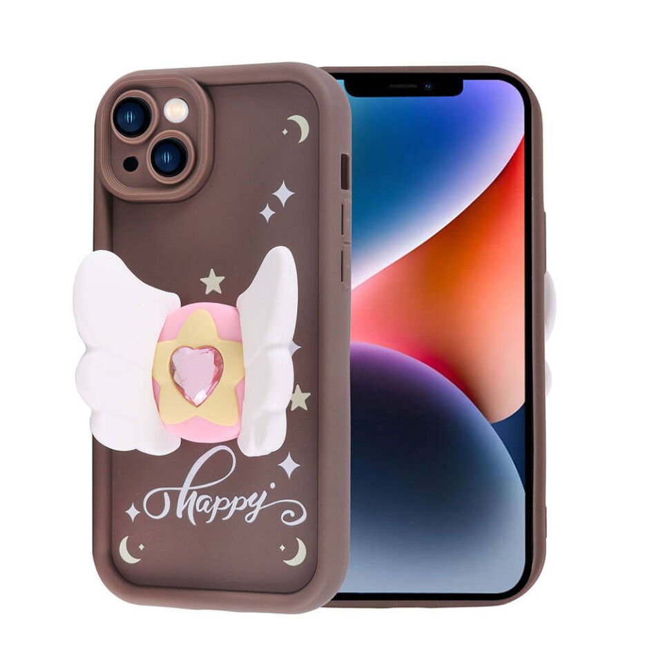 Apple  iPhone 14 Kılıf Kamera Korumalı Figür Tasarımlı Kapak (Kapya) Koyu Kahve