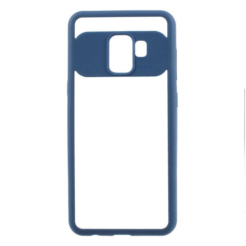 Samsung Galaxy J2 Pro 2018 Kılıf Kenarları Silikon Arkası Şeffaf Sert Kapak (BUTTOM) Mavi