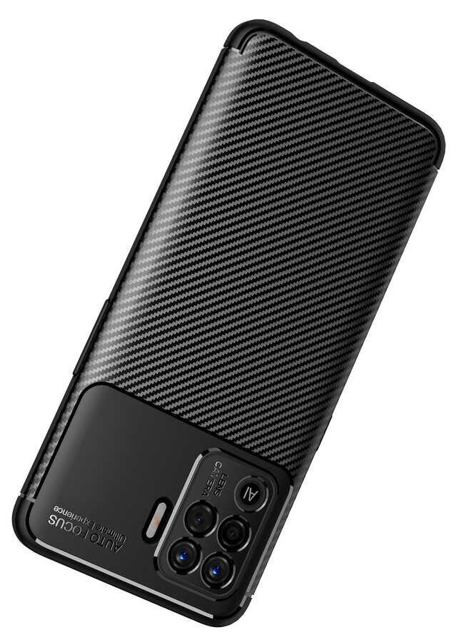 Oppo Reno 5 Lite Kılıf Kamera Çıkıntılı Karbon Fiber Dokulu Renk Atmaz Kapak (NEGRO) Kahverengi