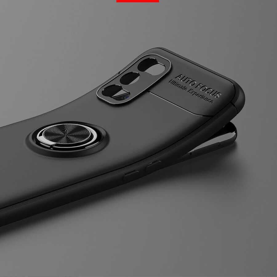 Realme 7 Pro Kılıf Kamera Çıkıntılı Renkli Yüzüklü Standlı Mıknatıslı Kapak (RAVEL) Kırmızı