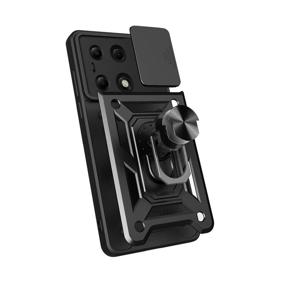 Xiaomi Redmi Note 13 Pro 4G Kılıf Tank Zırh Yüzüklü Mıknatıslı Standlı Kapak (VEGA) Siyah