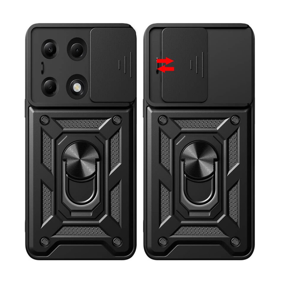 Xiaomi Redmi Note 13 Pro 4G Kılıf Tank Zırh Yüzüklü Mıknatıslı Standlı Kapak (VEGA) Siyah