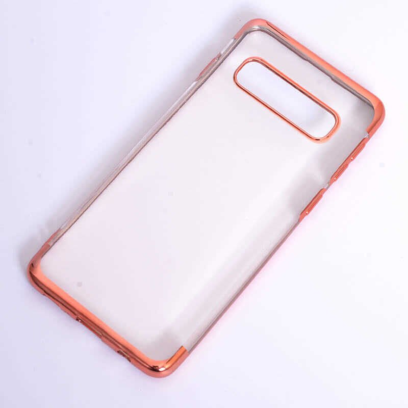 Samsung Galaxy S10 Plus Kılıf Dört Köşe Renkli Lazer Şeffaf Silikon Kapak (GLİTTER) Rose Gold
