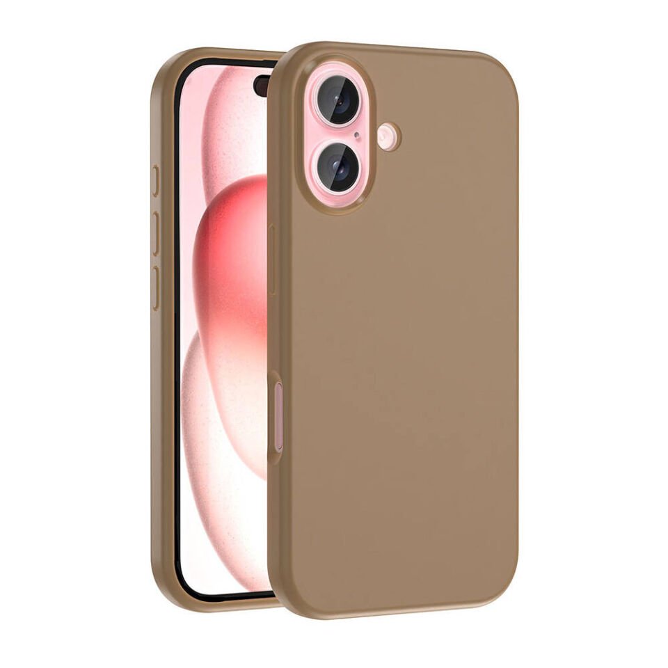 Apple iPhone 16 Kılıf Kamera Çıkıntılı Yumuşak İçi Kadife Lansman Dokulu Silikon Kapak (Kivi) Bej Gold