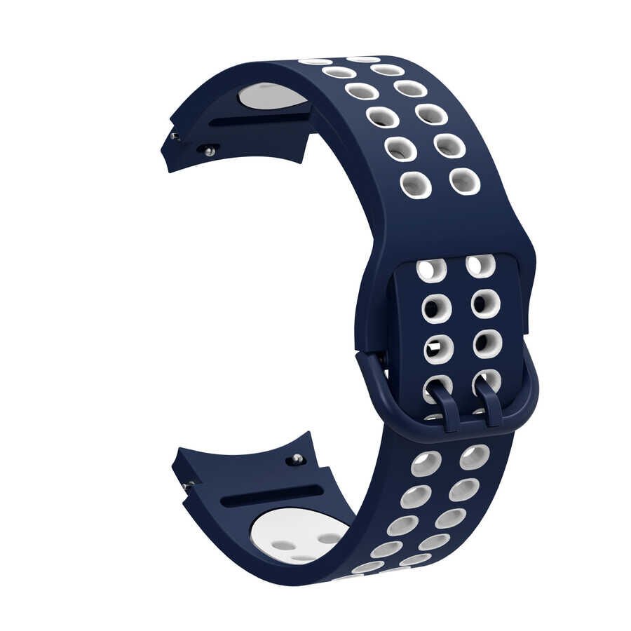 Samsung Galaxy Watch 4 / 5 / 5 Pro 40-44 Classic 42 - 45 - 46mm Silikon Kordon Tasarım (KRD-02) Mavi-Beyaz