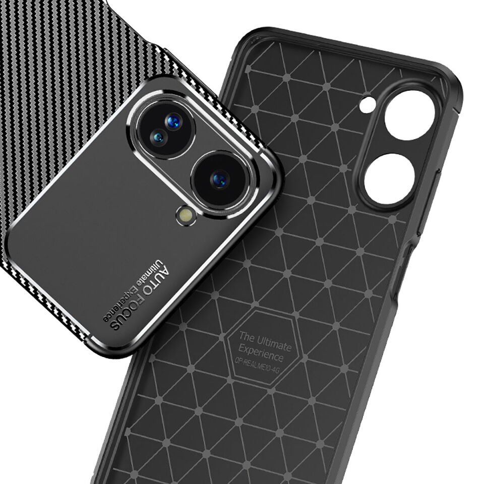 Realme 10 4G Kılıf Kamera Çıkıntılı Karbon Fiber Dokulu Renk Atmaz Kapak (NEGRO) Siyah