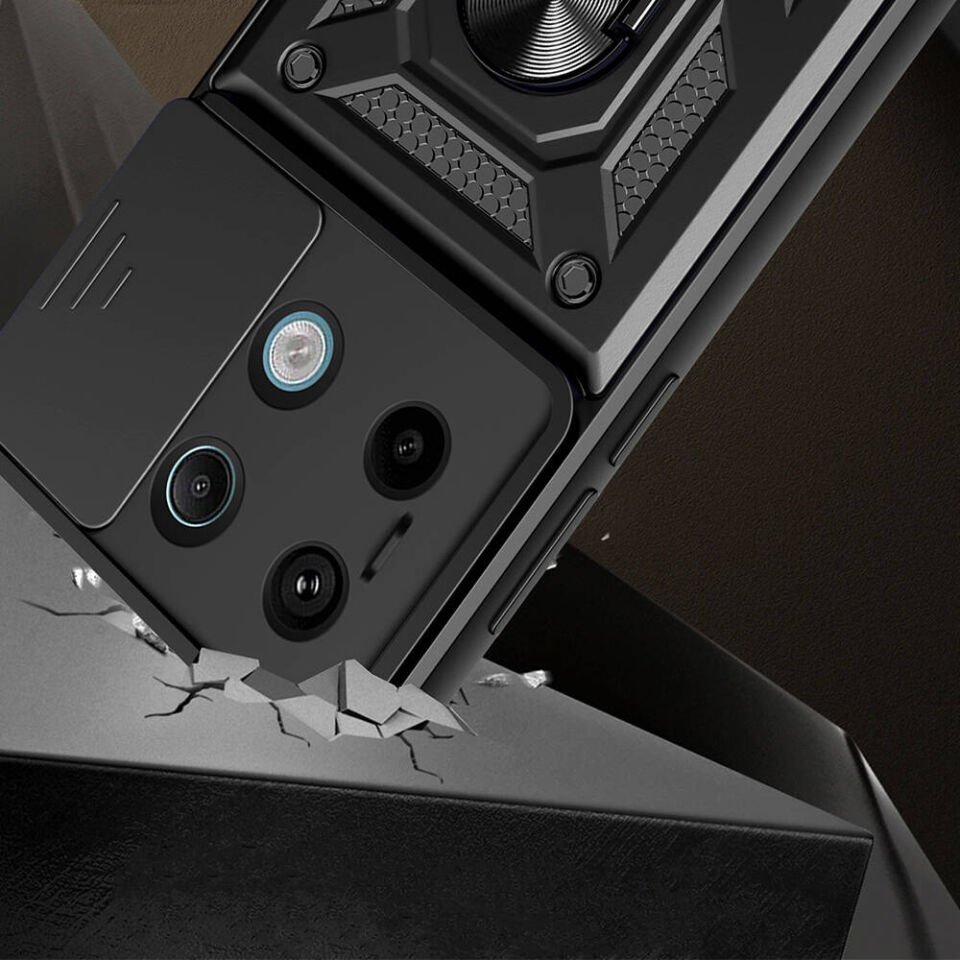 Xiaomi Redmi Note 13 Pro 5G Kılıf Tank Zırh Yüzüklü Mıknatıslı Standlı Kapak (VEGA) Siyah