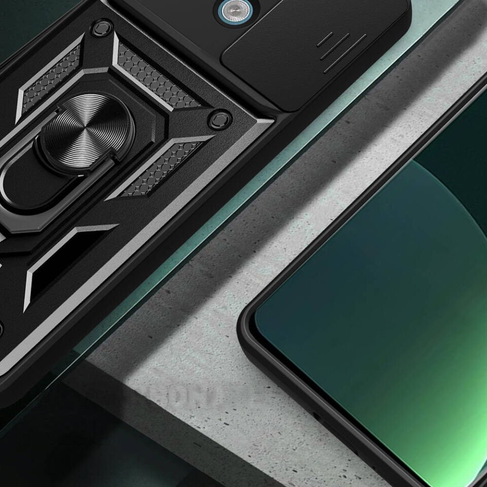 Xiaomi Redmi Note 13 Pro 5G Kılıf Tank Zırh Yüzüklü Mıknatıslı Standlı Kapak (VEGA) Siyah