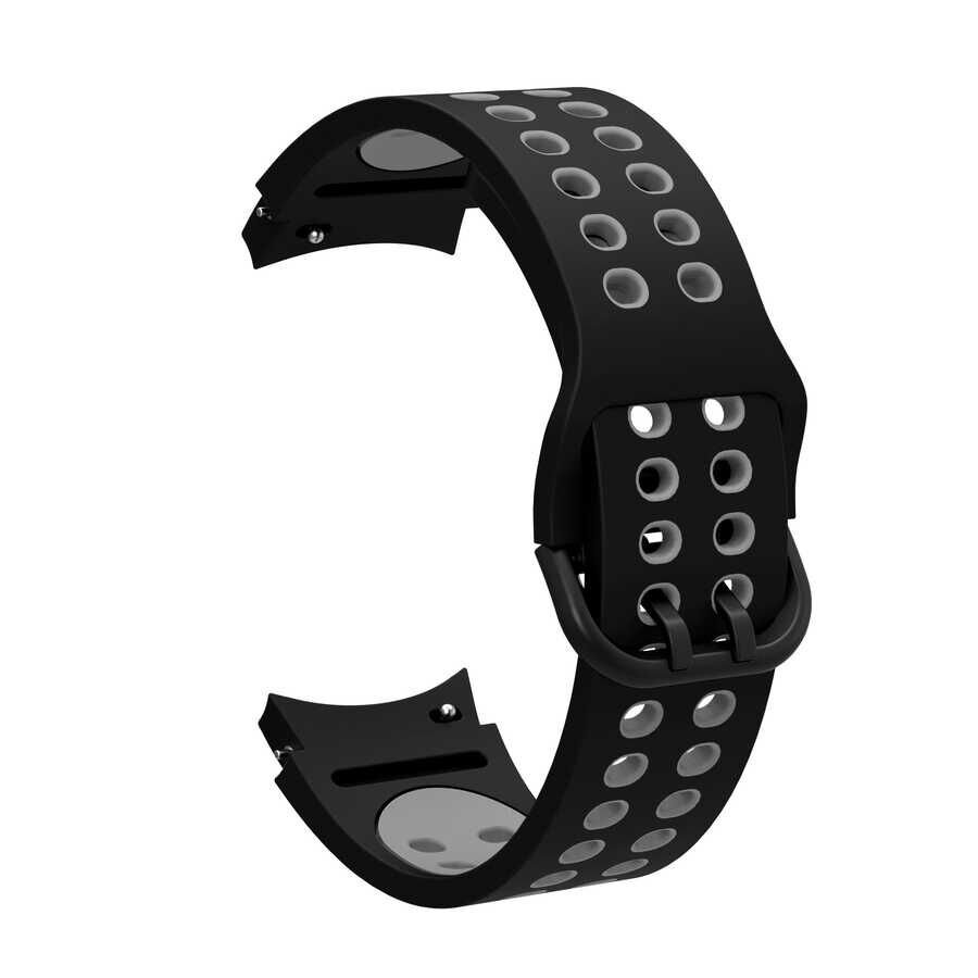 Samsung Galaxy Watch 4 / 5 / 5 Pro 40-44 Classic 42 - 45 - 46mm Silikon Kordon Tasarım (KRD-02) Siyah-Gri