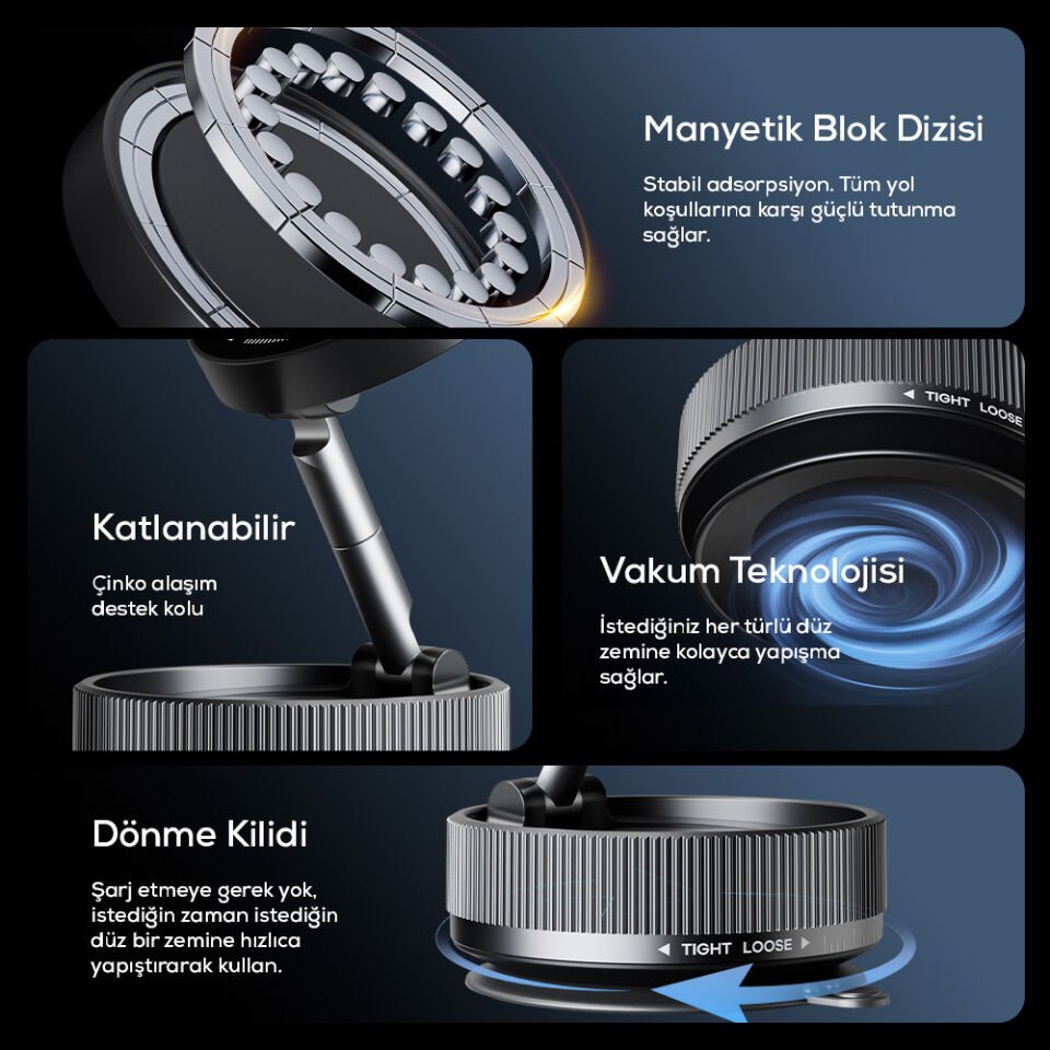 HEPTEKİLETİŞİM K10A Vakum Özellikli Magnetik Telefon Tutucu