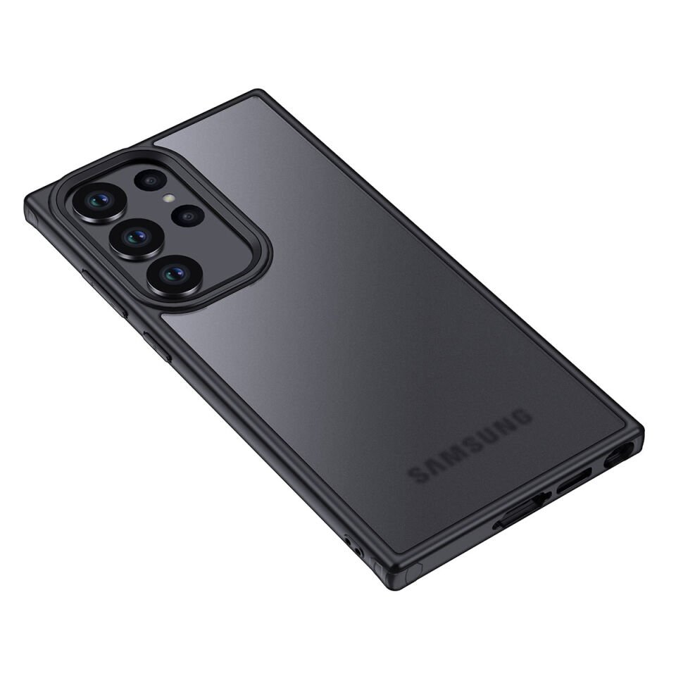 Galaxy S23 Ultra Kılıf Köşe Korumalı Arkası Mat Buzlu Sert Kapak (VOLKS) Siyah