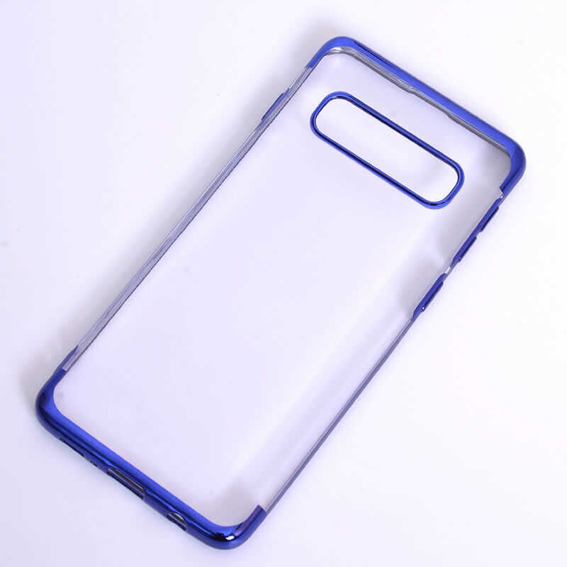 Samsung Galaxy S10 Kılıf Dört Köşe Renkli Lazer Şeffaf Silikon Kapak (GLİTTER) Mavi