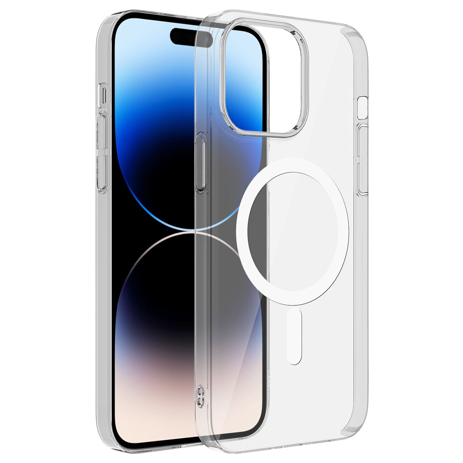 Apple iPhone 14 Pro Kılıf HEPTEKİLETİŞİM Wireless Şarj Özellikli Şeffaf Tek Kamera Çerçeveli Porto Kapak