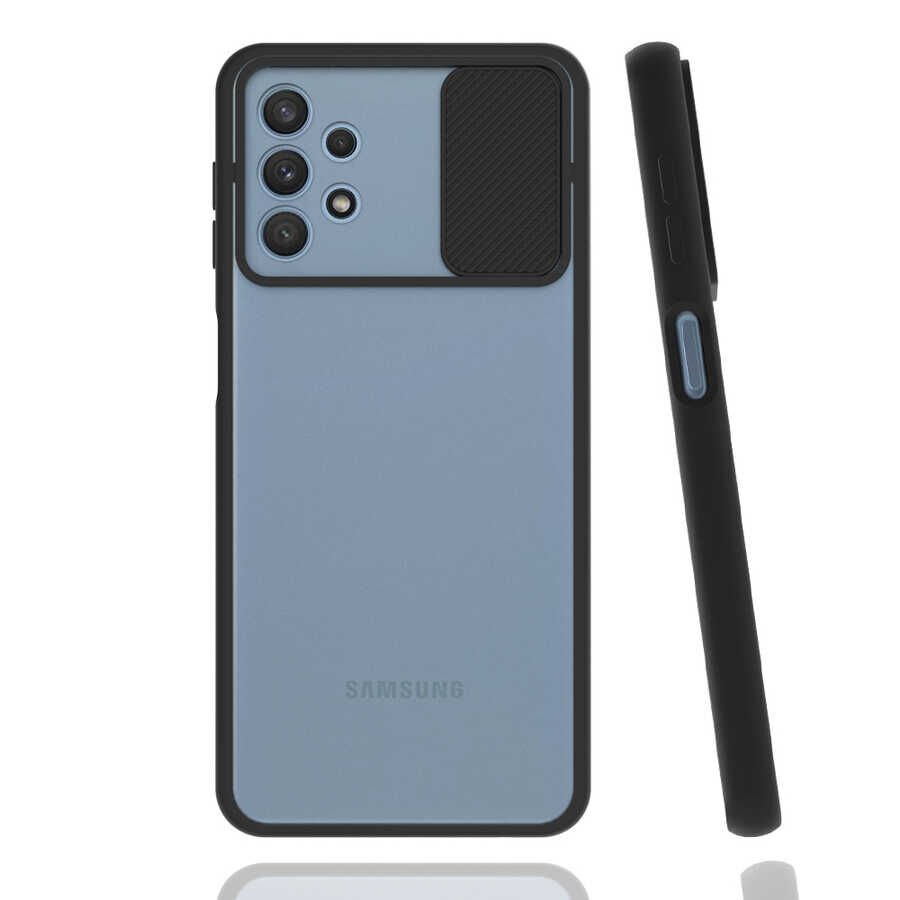 Samsung Galaxy A32 4G Kılıf Slayt Sürgülü Kamera Korumalı Renkli Silikon Kapak Siyah