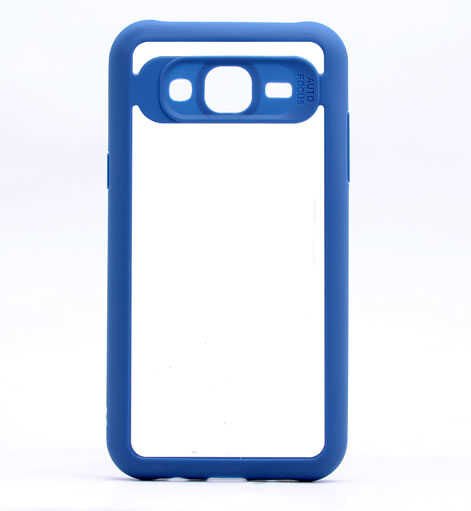 Samsung Galaxy J7 Kılıf Kenarları Silikon Arkası Şeffaf Sert Kapak (BUTTOM) Mavi