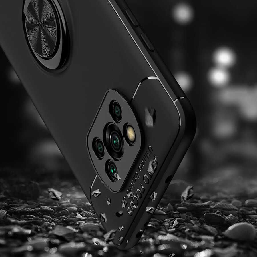 Xiaomi Poco X3 Kılıf Kamera Çıkıntılı Renkli Yüzüklü Standlı Mıknatıslı Kapak (RAVEL) Kırmızı