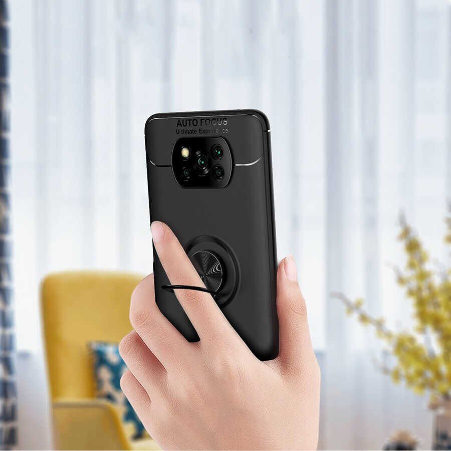 Xiaomi Poco X3 Kılıf Kamera Çıkıntılı Renkli Yüzüklü Standlı Mıknatıslı Kapak (RAVEL) Kırmızı