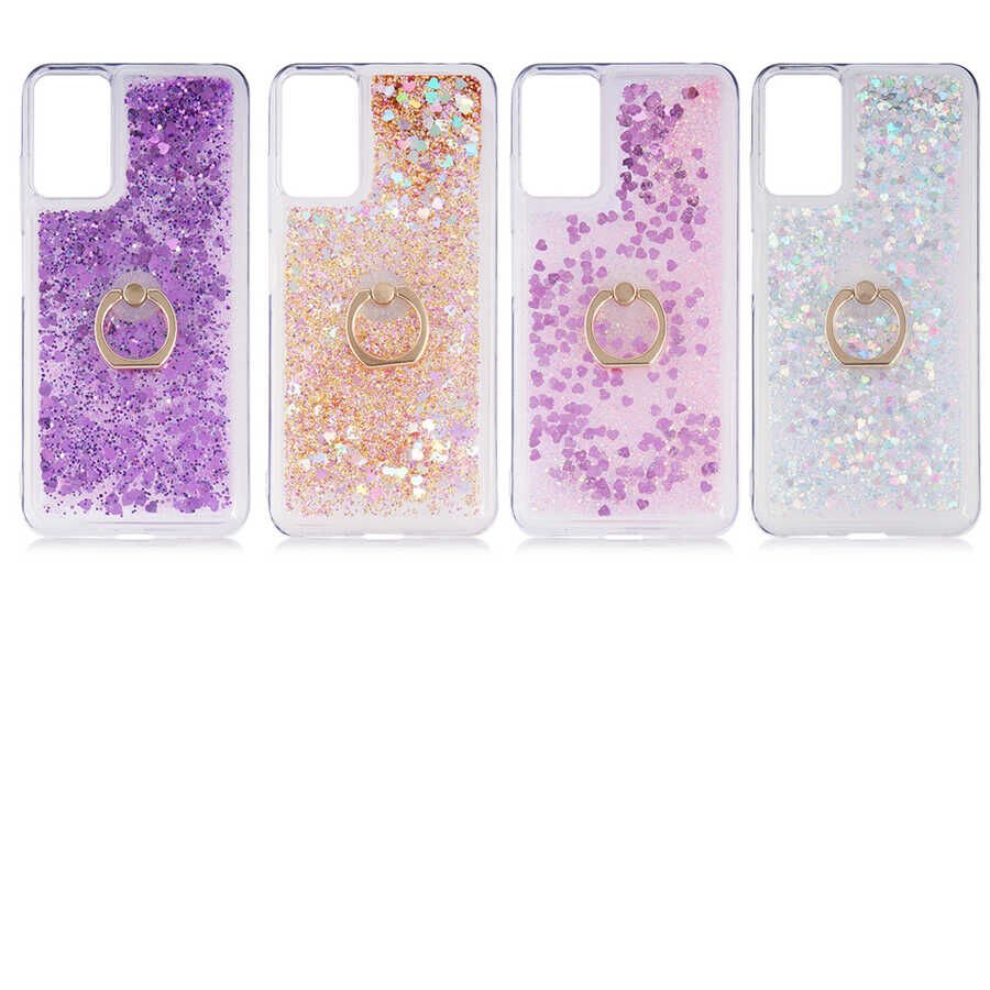 Xiaomi Redmi Note 10 5G Kılıf Sıvılı Akışkanlı Desenli Simli Yüzüklü Silikon Kapak (MİLCE) Mor