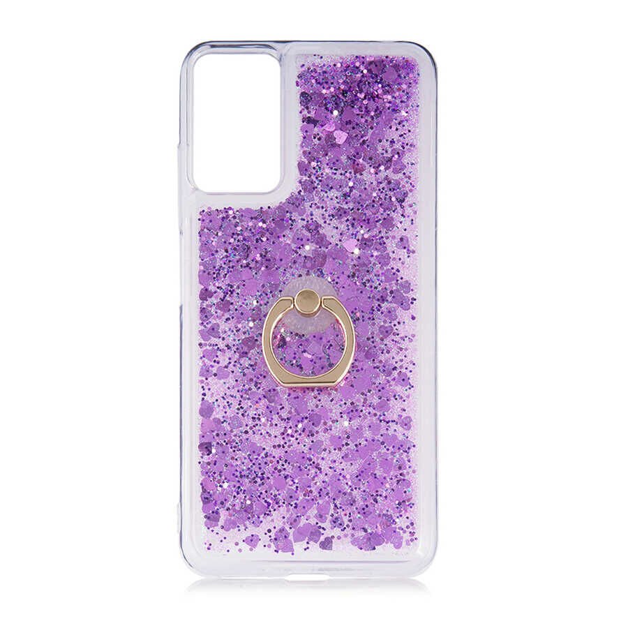 Xiaomi Redmi Note 10 5G Kılıf Sıvılı Akışkanlı Desenli Simli Yüzüklü Silikon Kapak (MİLCE) Mor