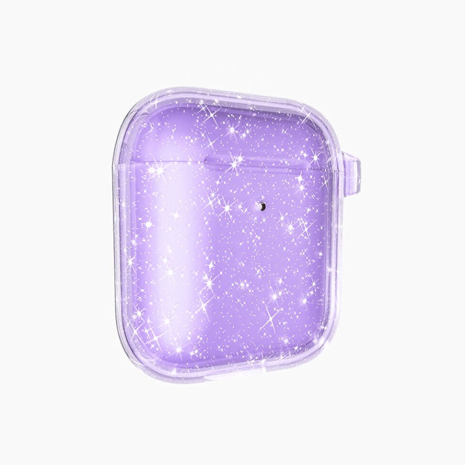 Apple Airpods Allstar Kılıf Parlayan Simli Saydam Renkli (Airbag 32) Mor