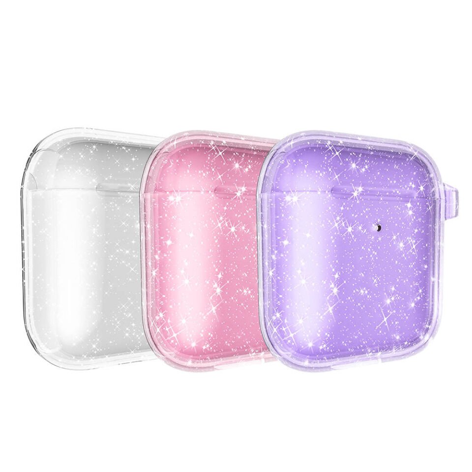 Apple Airpods Allstar Kılıf Parlayan Simli Saydam Renkli (Airbag 32) Mor