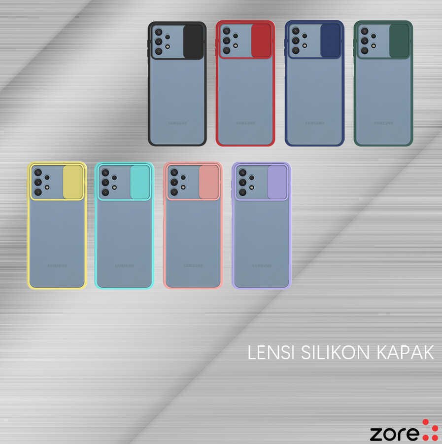 Samsung Galaxy A32 4G Kılıf Slayt Sürgülü Kamera Korumalı Renkli Silikon Kapak Kırmızı