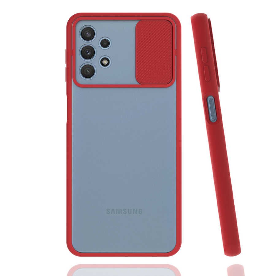 Samsung Galaxy A32 4G Kılıf Slayt Sürgülü Kamera Korumalı Renkli Silikon Kapak Kırmızı