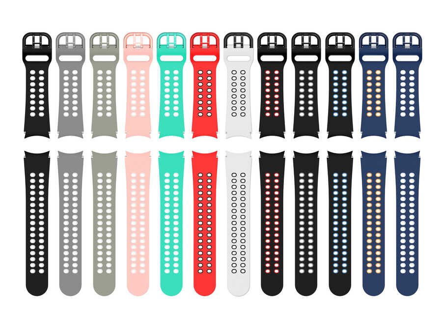 Samsung Galaxy Watch 4 / 5 / 5 Pro 40-44 Classic 42 - 45 - 46mm Silikon Kordon Tasarım (KRD-02) Pembe-Beyaz