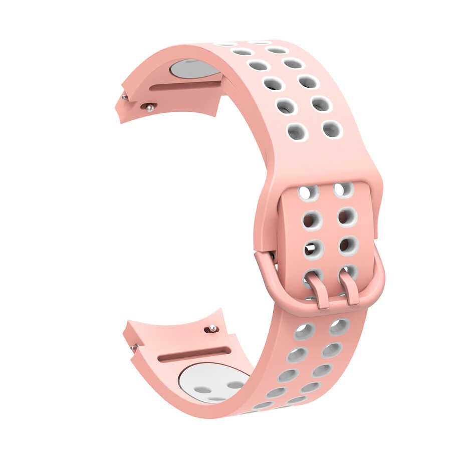 Samsung Galaxy Watch 4 / 5 / 5 Pro 40-44 Classic 42 - 45 - 46mm Silikon Kordon Tasarım (KRD-02) Pembe-Beyaz