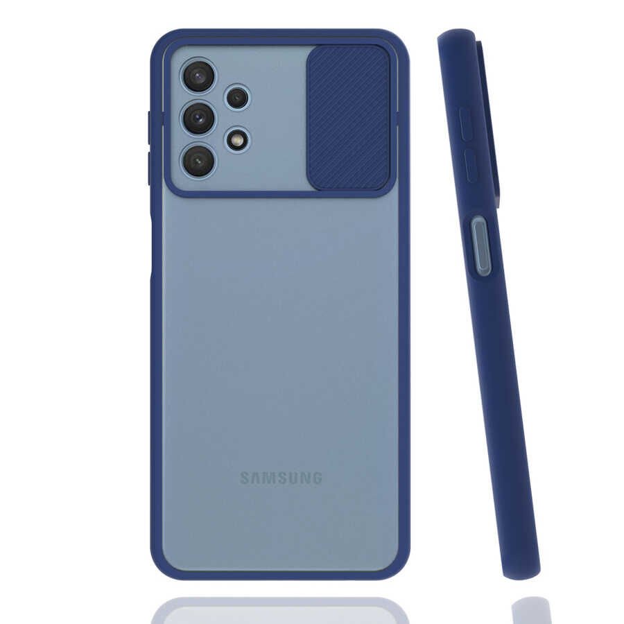 Samsung Galaxy A32 4G Kılıf Slayt Sürgülü Kamera Korumalı Renkli Silikon Kapak Lacivert