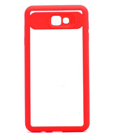 Samsung Galaxy J7 Prime Kılıf Kenarları Silikon Arkası Şeffaf Sert Kapak (BUTTOM) Kırmızı