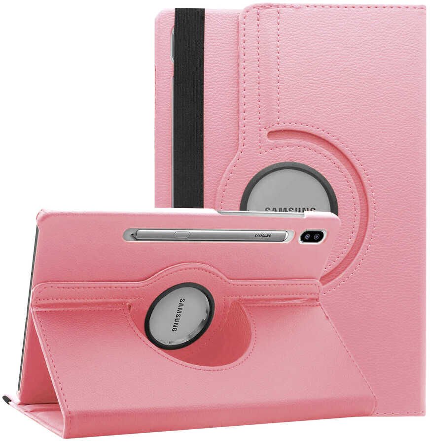 Samsung Galaxy Tab S7 Fe / S7 Plus / S8 Plus 12.4 inc Kılıf Dönebilen Standlı X800 T730 T970 (D-T) Pembe