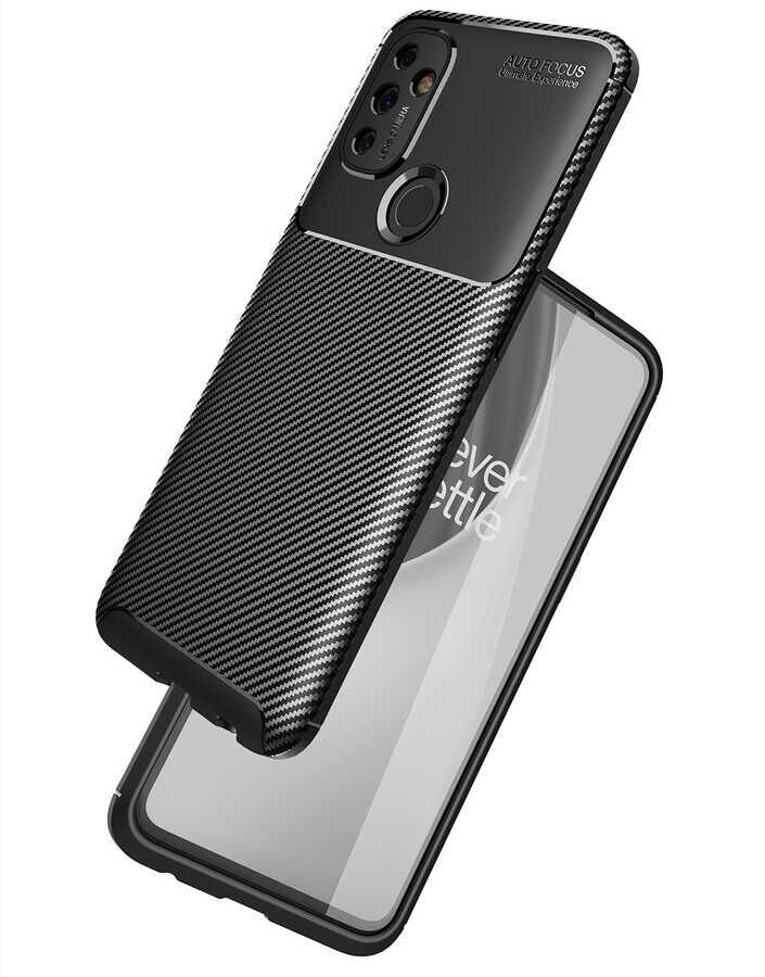 One Plus Nord N100 Kılıf Kamera Çıkıntılı Karbon Fiber Dokulu Renk Atmaz Kapak (NEGRO) Lacivert