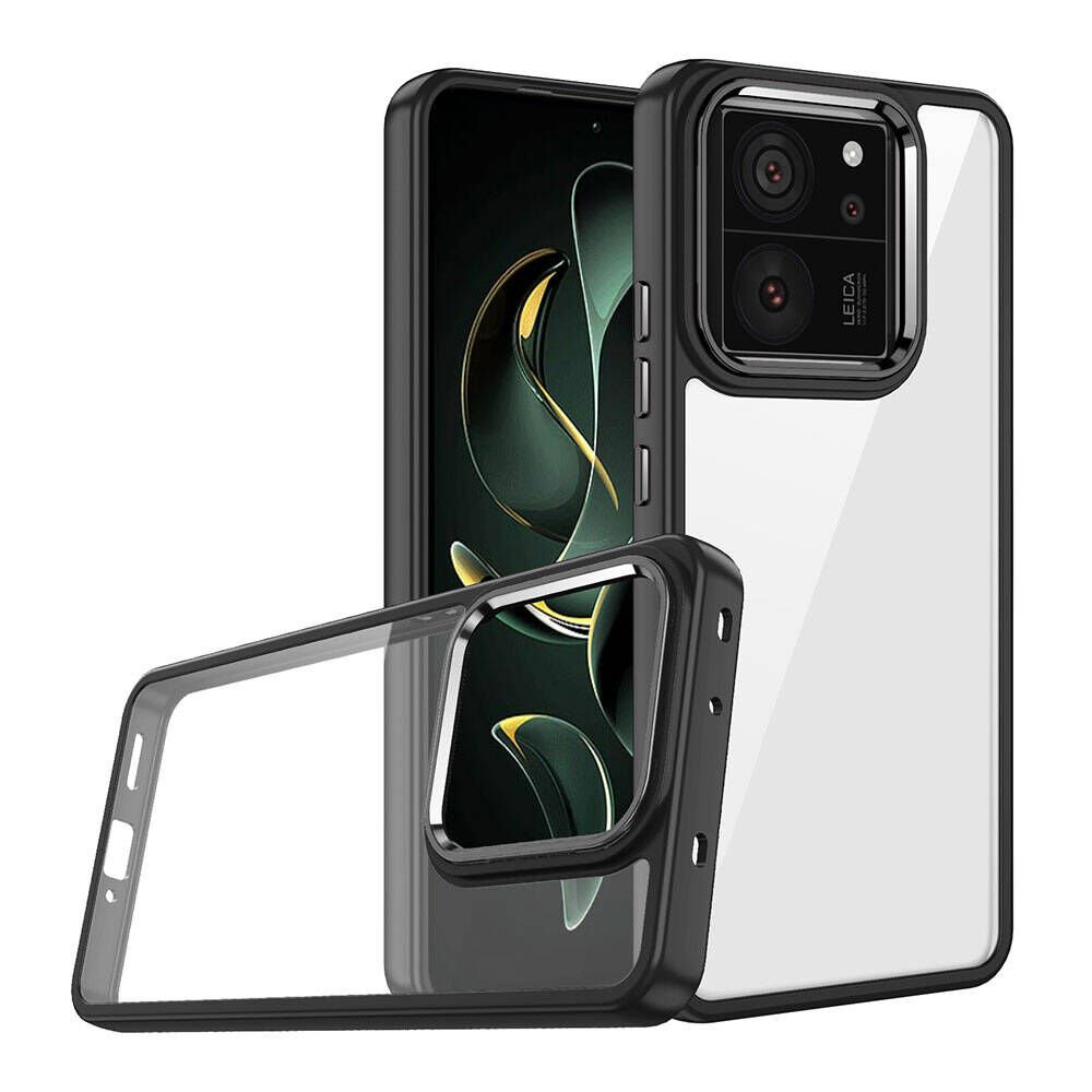 Xiaomi Mi 13T Pro Kılıf Kamera Çıkıntılı Arkası Şeffaf Hassas Tuşlu Kenarlı Kapak (Flora) Siyah