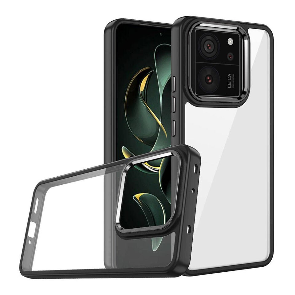 Xiaomi Mi 13T Pro Kılıf Kamera Çıkıntılı Arkası Şeffaf Hassas Tuşlu Kenarlı Kapak (Flora) Siyah