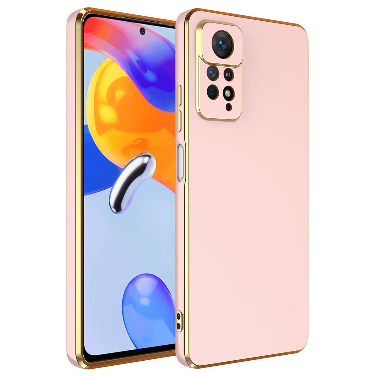 Xiaomi Redmi Note 12 Pro 4G Kılıf Parlak Kenarlı Altın Işlemeli Kamera Korumalı Kapak (BARK) Rose Gold