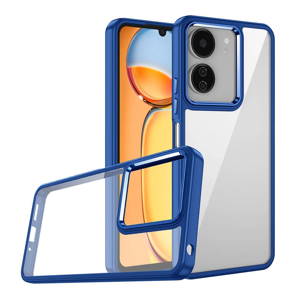 Xiaomi Poco C65 Kılıf Kamera Çıkıntılı Arkası Şeffaf Hassas Tuşlu Kenarlı Kapak (Flora) Mavi