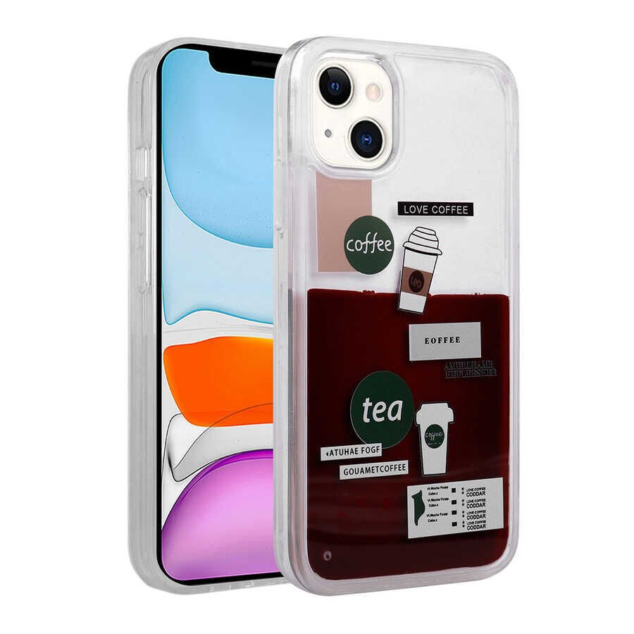 Apple iPhone 14 Kılıf Desenli Sıvılı HEPTEKİLETİŞİM Drink Silikon Kapak