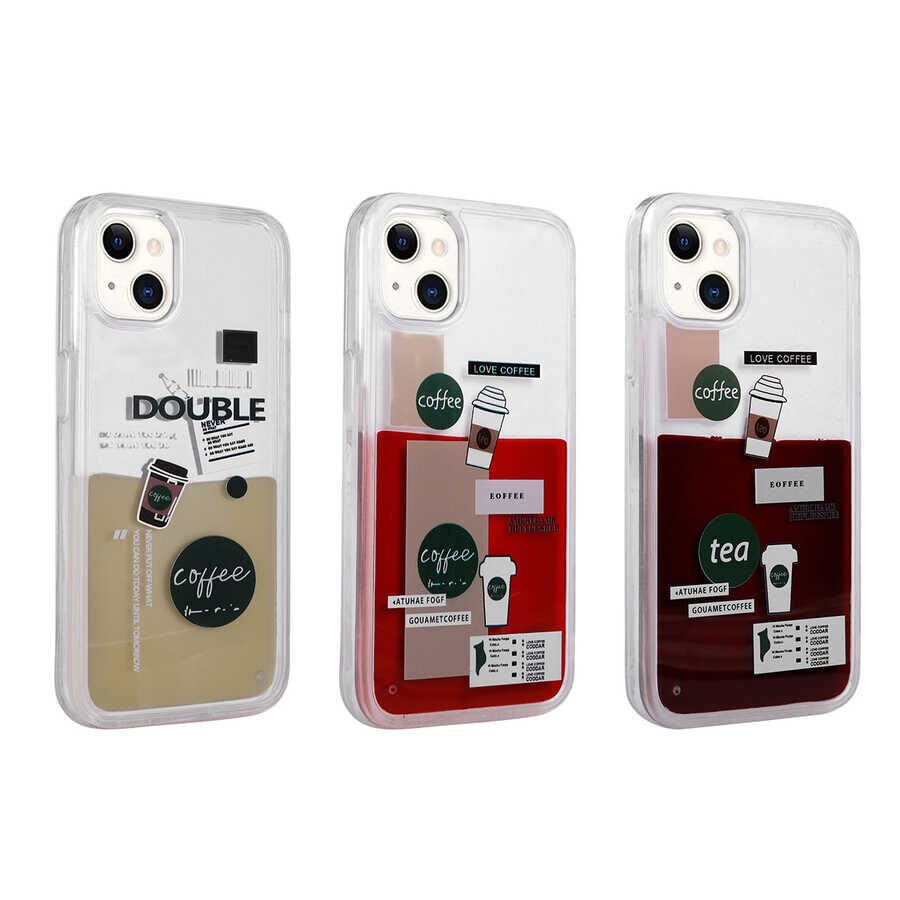 Apple iPhone 14 Kılıf Desenli Sıvılı HEPTEKİLETİŞİM Drink Silikon Kapak