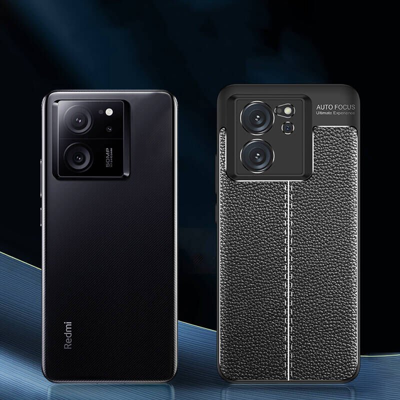 Xiaomi Mi 13T Pro Kılıf Deri Görünümlü Renk Atmayan Dayanaklı Silikon Kapak (NİSS) Siyah