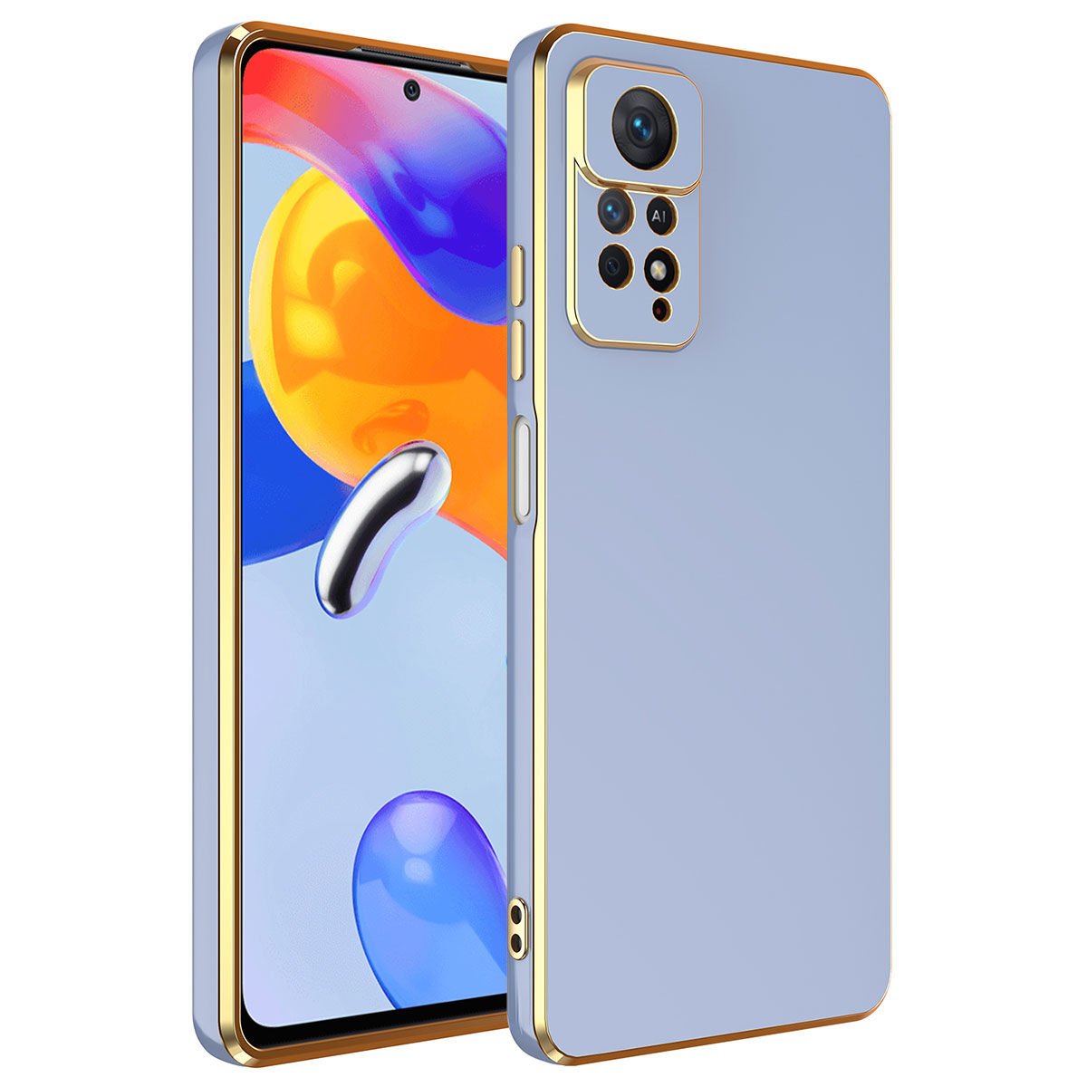 Xiaomi Redmi Note 12 Pro 4G Kılıf Parlak Kenarlı Altın Işlemeli Kamera Korumalı Kapak (BARK) Mavi Açık