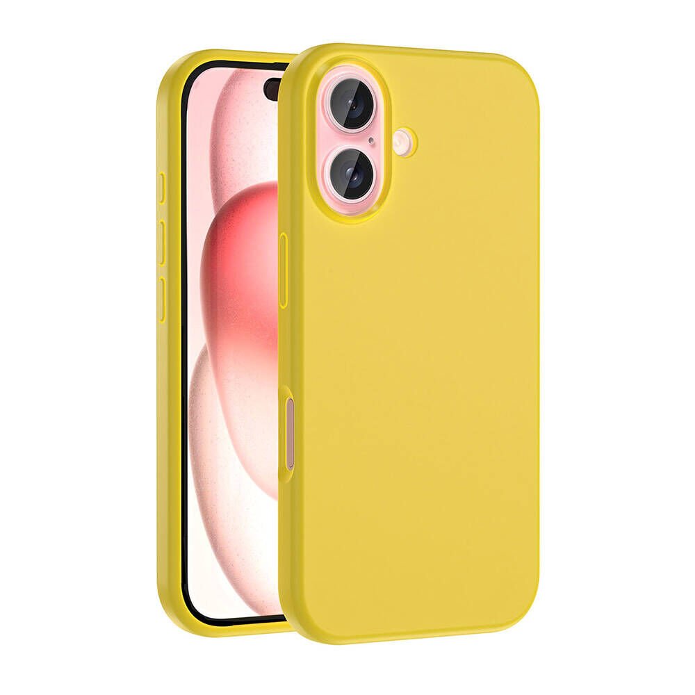 Apple iPhone 16 Plus Kılıf Kamera Çıkıntılı Yumuşak İçi Kadife Lansman Dokulu Silikon Kapak (Kivi) Sarı